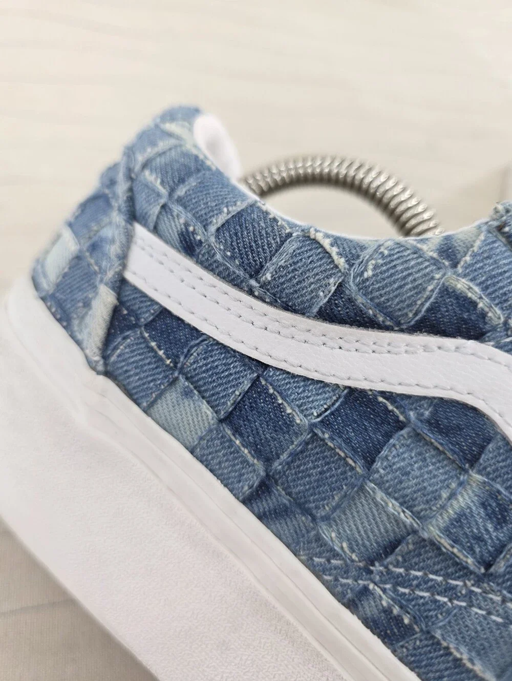 Vans Womens Old Skool Stackform Platform Blue Woven Denim Sneakers Shoes Sz 8.5